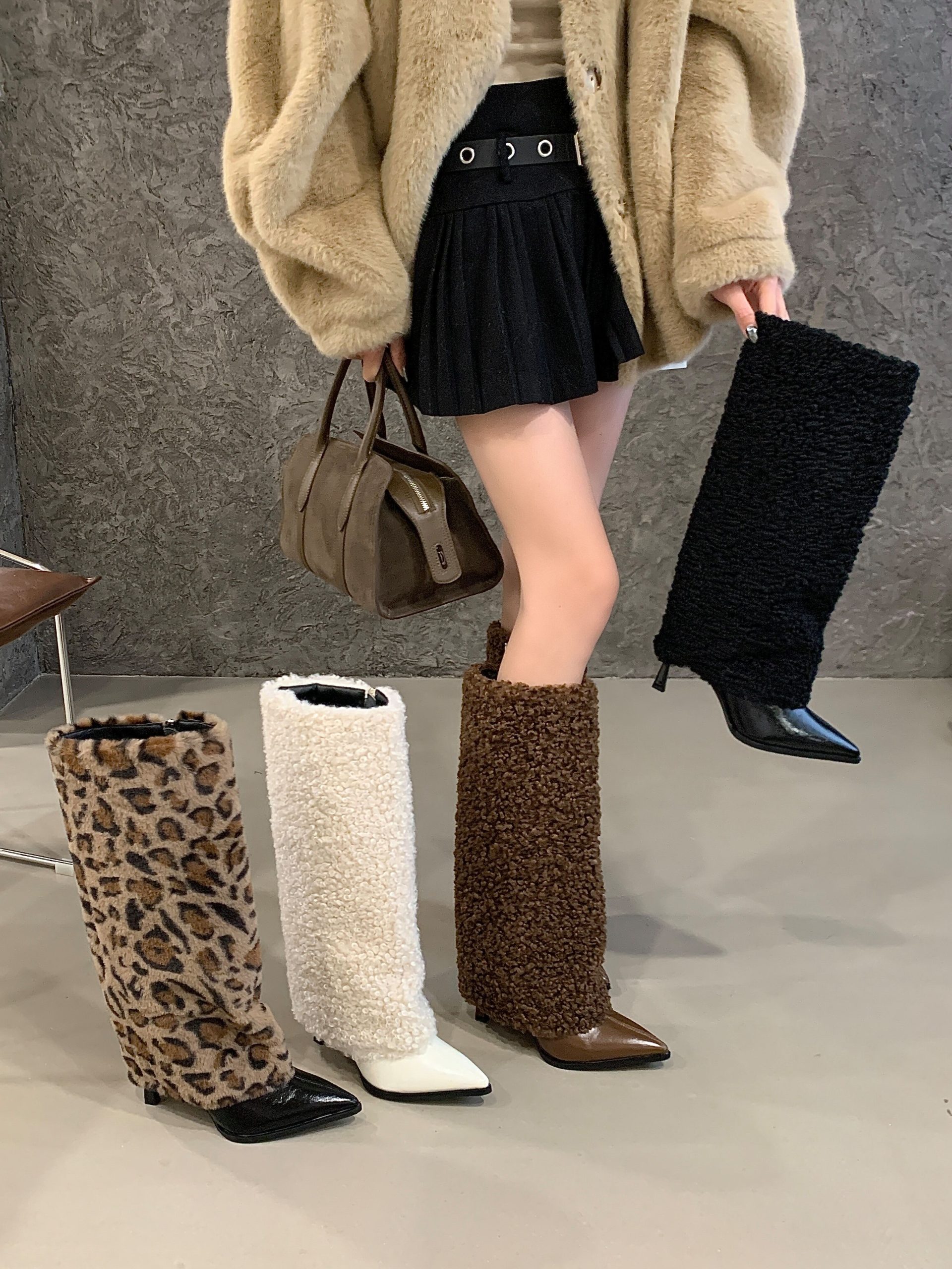 2025 Winter New High Heel Slim Fit Ankle Boots for Petite Women with Fleece Lining