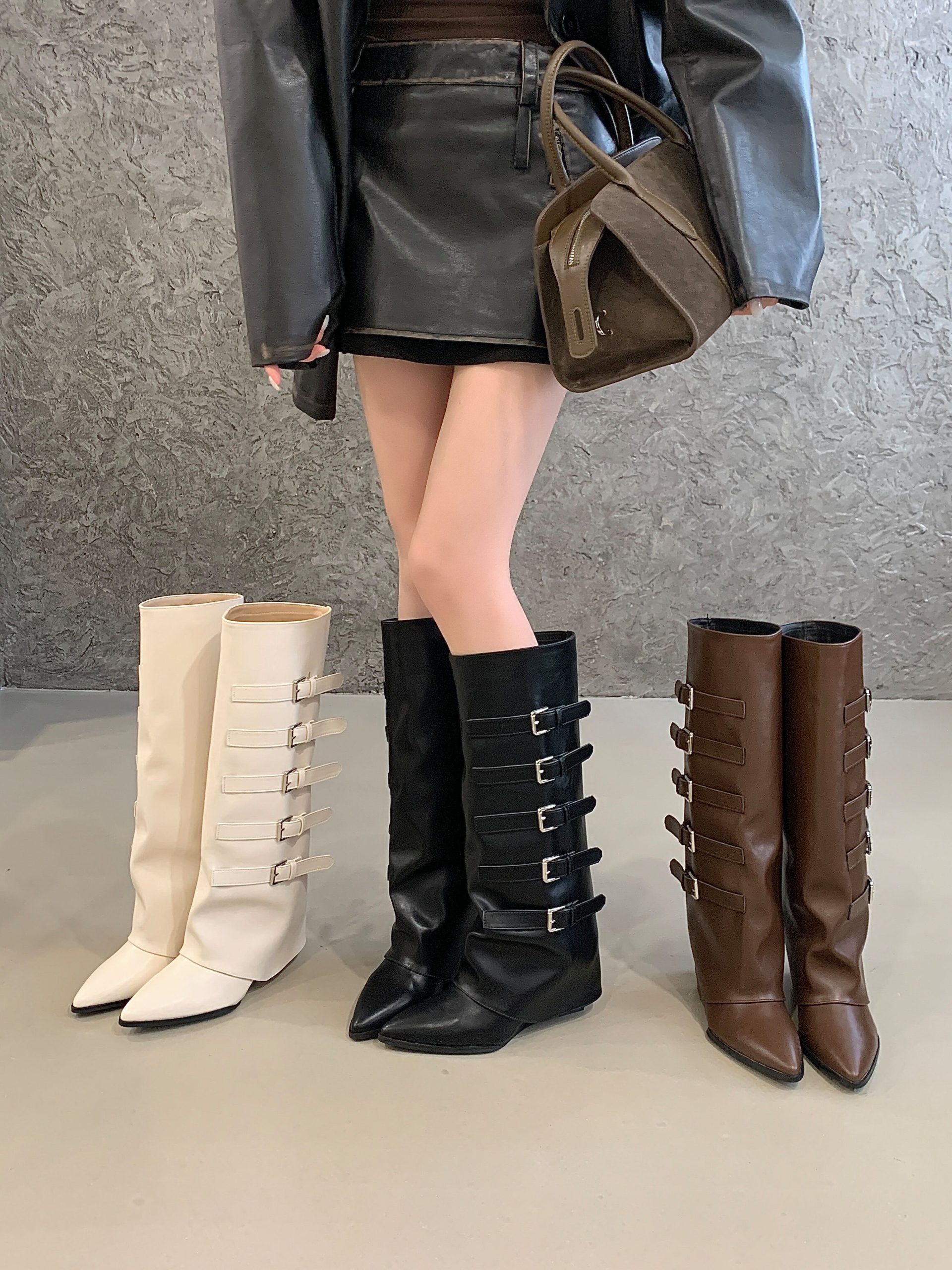 2025 Autumn Winter New Retro Maillard Pointed Toe High Top Boots for Women