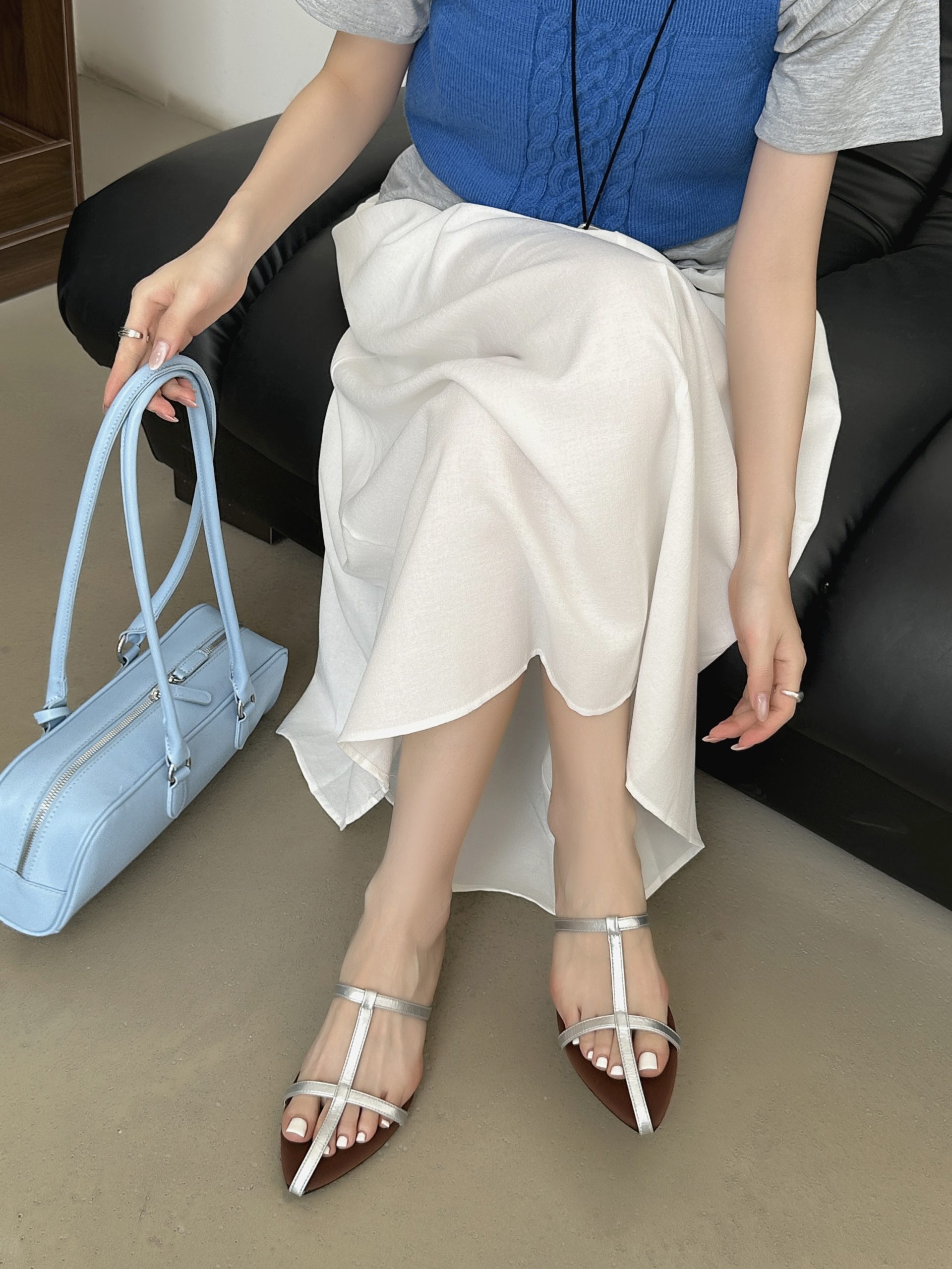 2025 New Roman Sandals Women Summer High-end Woven Pointed Backless Sandals - Image 3