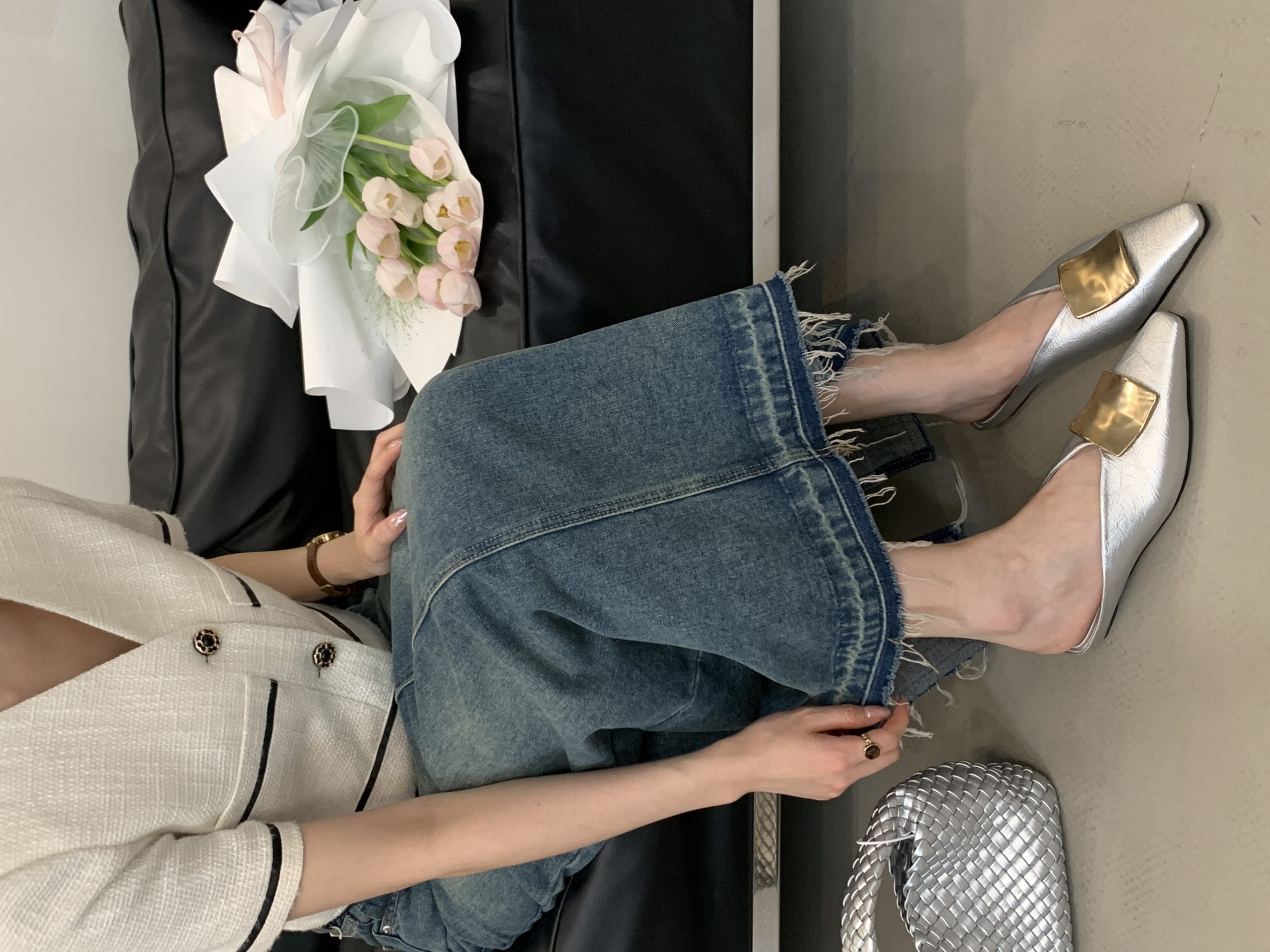 2025 New Summer Metal Buckle Square Toe Flat Slippers Fashion Versatile Mules - Image 3