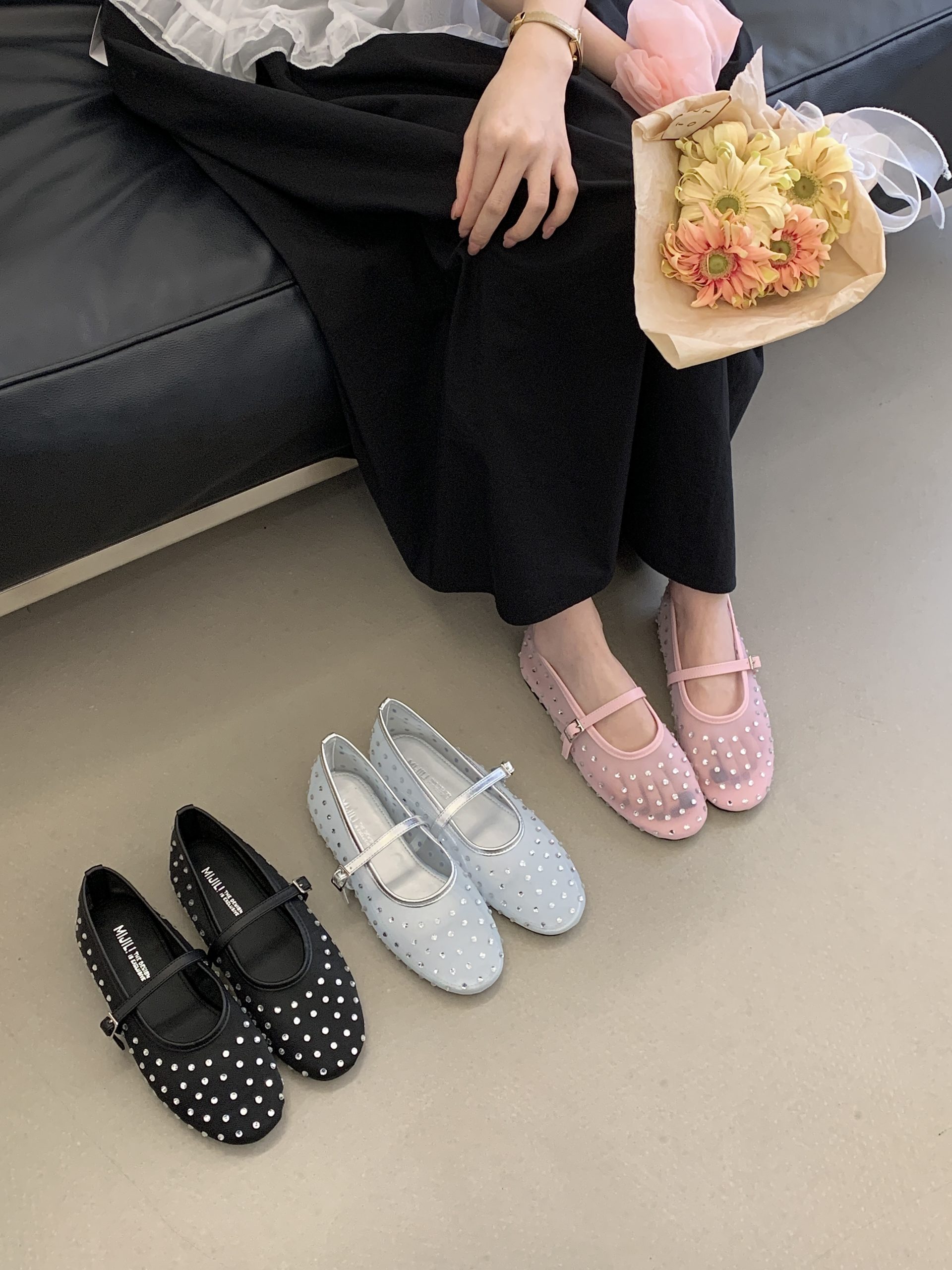 2026 Summer New Mary Jane Shoes Women Casual Soft Sole Mesh Rhinestone Flats