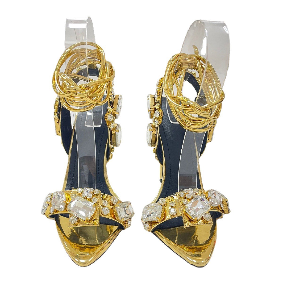 Heavy Rhinestone Studded 2022 New European and American Celebrity Style Diamond Pointed Toe Strap Women's Sandals 35-42 - Image 5